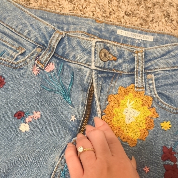 Espirit edc denim & dry goods light blue floral embroidered slim boyfriend jeans - Picture 4 of 12